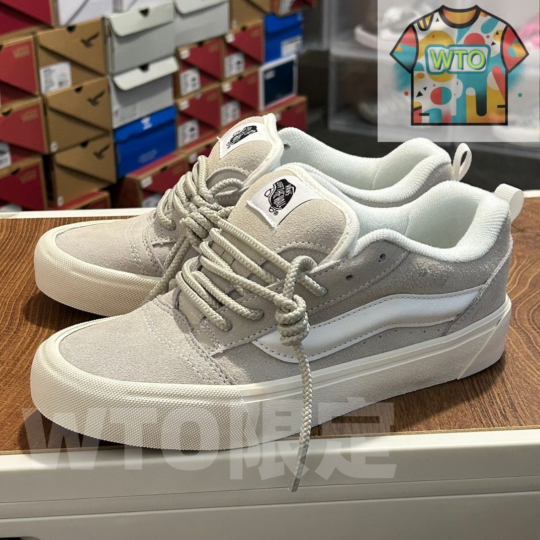 今日 Vans Knu Skool スキッド防止 ショックアブソーブ ローカット スケートシューズ 男女兼用 麻紐柄 グレー - ホワイト 在庫 の な価格です -WTO輸入2