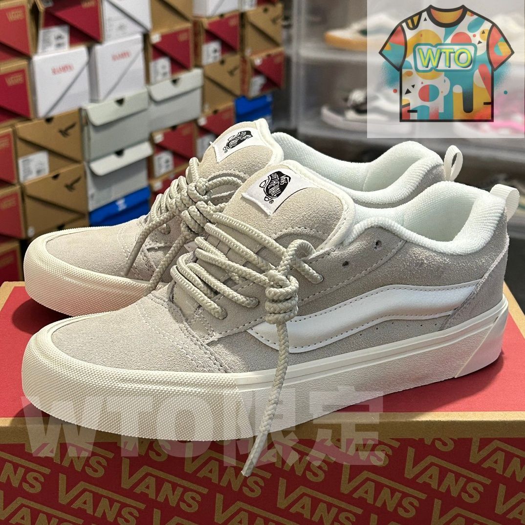 今日 Vans Knu Skool スキッド防止 ショックアブソーブ ローカット スケートシューズ 男女兼用 麻紐柄 グレー ホワイト 在庫 の な価格です WTO輸入2