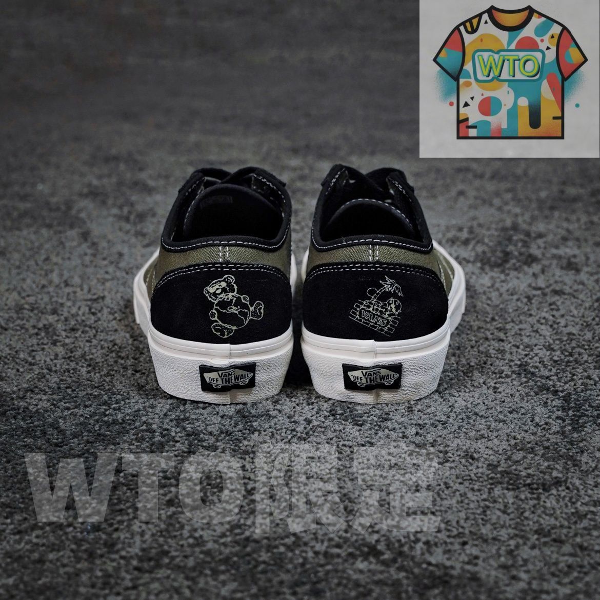 今日 Vans Old Skool ブラック - グリーン クマ柄 得物 推薦 軍事風ブラック パッチワーク オリーブグリーン ヴィンテージ カジュアル ロートップ キャンバス スケートシューズ -WTO輸入2