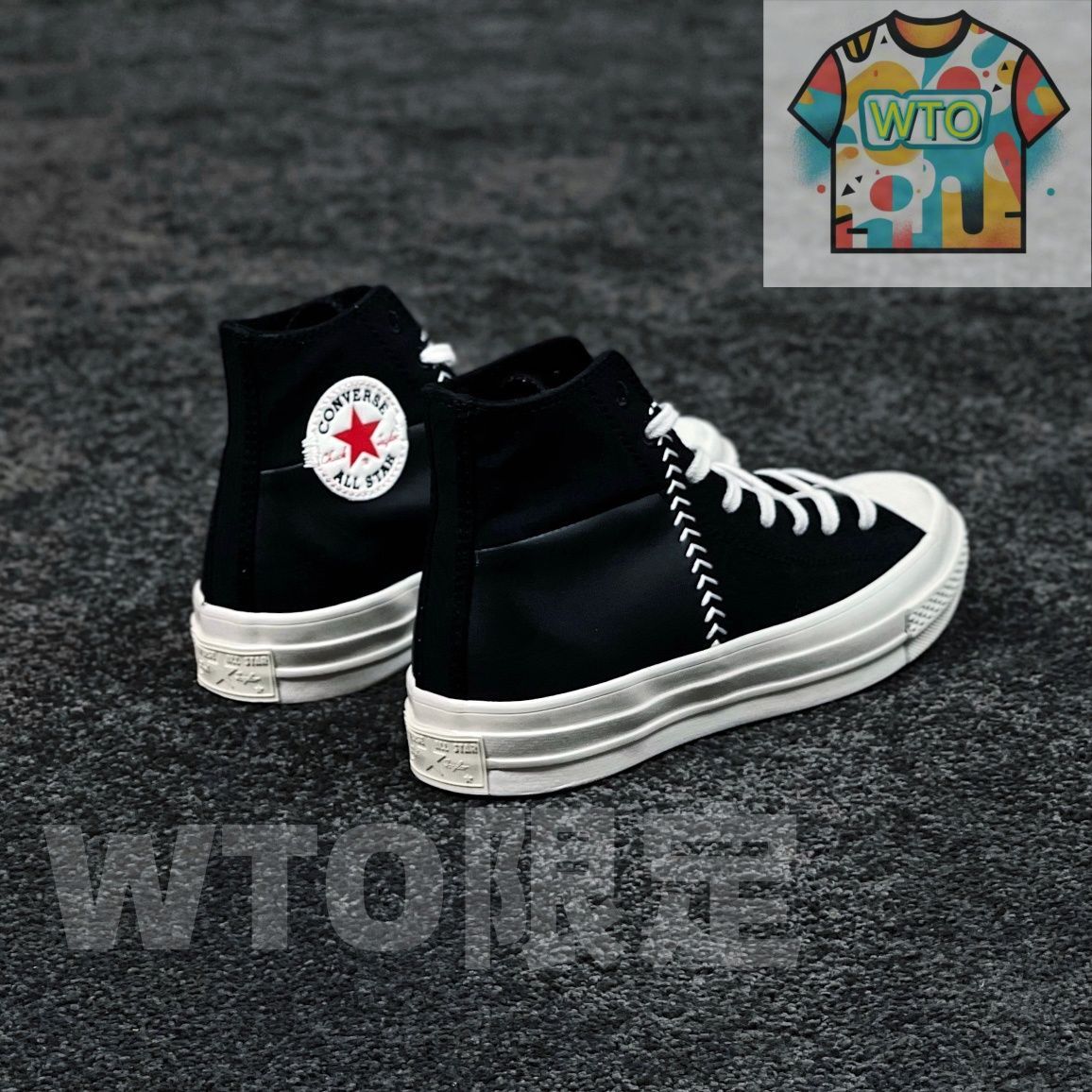 復古レザーパネル デコンストラクションスニーカー