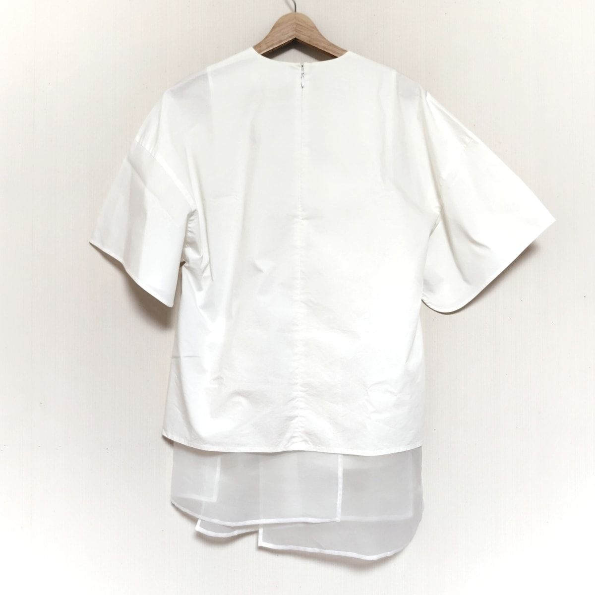 ENFOLD エンフォルド 半袖カットソー サイズ38 M レディース - 白 変形デザイン チュールオーガンジー素材切替