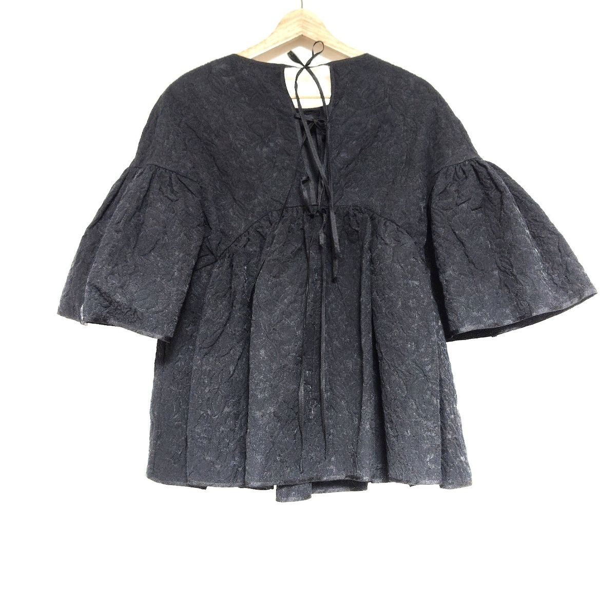CECILIE BAHNSEN セシリー バンセン 七分袖カットソー サイズUK 6 レディース - 黒 クルーネック シワ加工 リボン