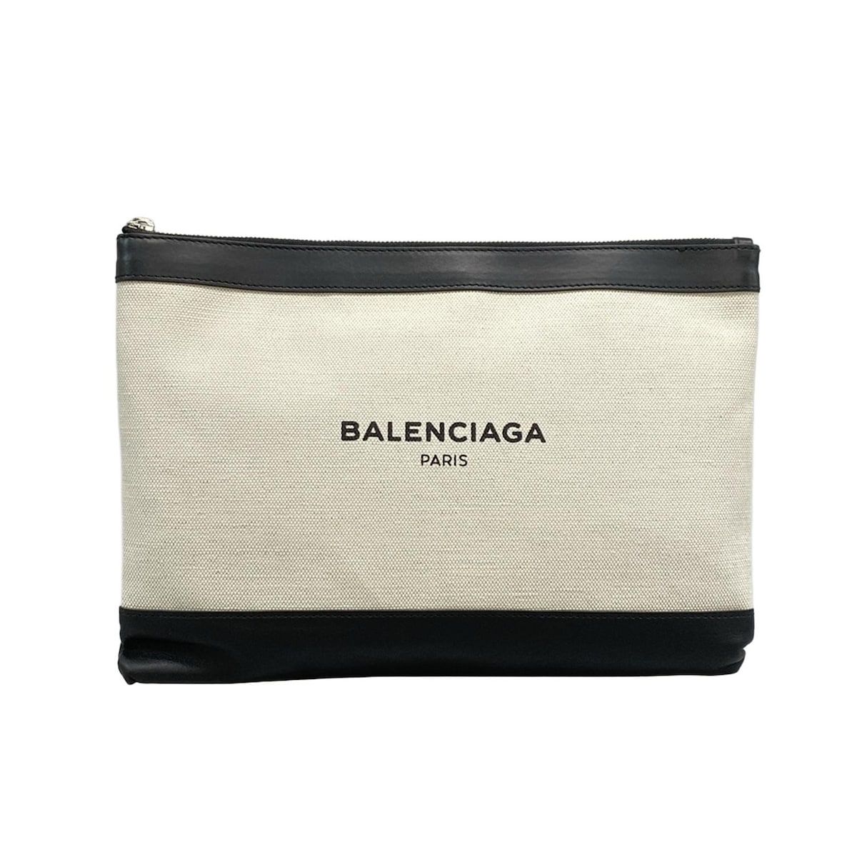 BALENCIAGA バレンシアガ クラッチバッグ ネイビークリップM 420407 アイボリー×黒 レザー