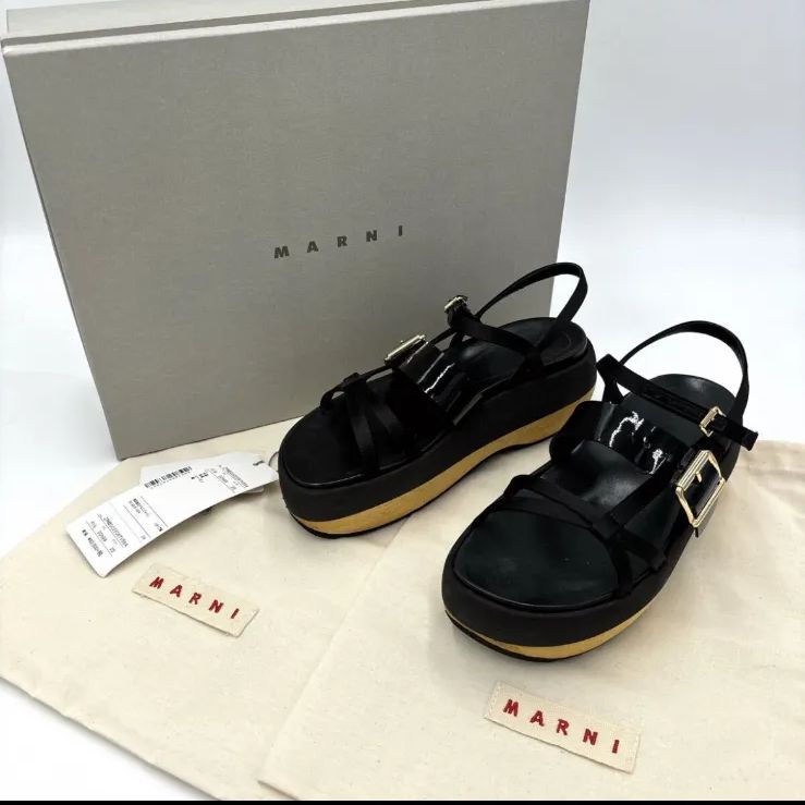 完備 イタリア製 定価 約100 000円 MARNI マルニ 本革 厚底 サンダル EU 35 22 cm レディース 婦人靴 シューズ