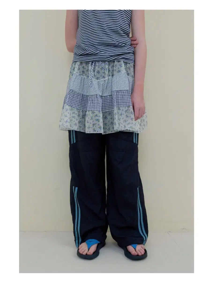 NOCONTENT ミックス パータン ミニ スカート スカイブルー