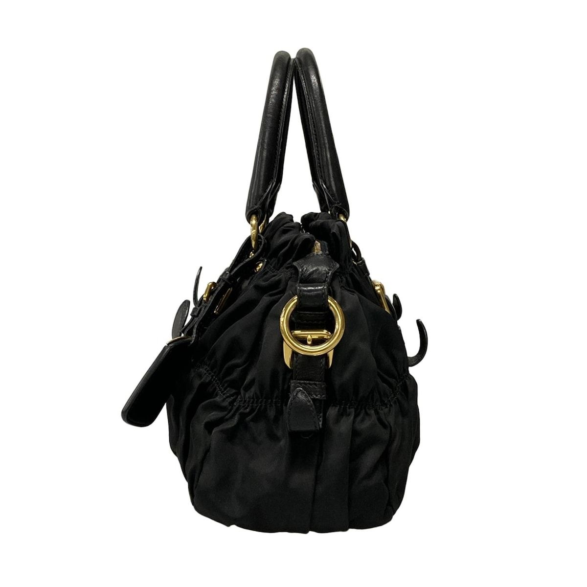  PRADA プラダ ハンドバッグ ギャザーバッグ 黒 革タグ レザー ハンドバッグ バッグ