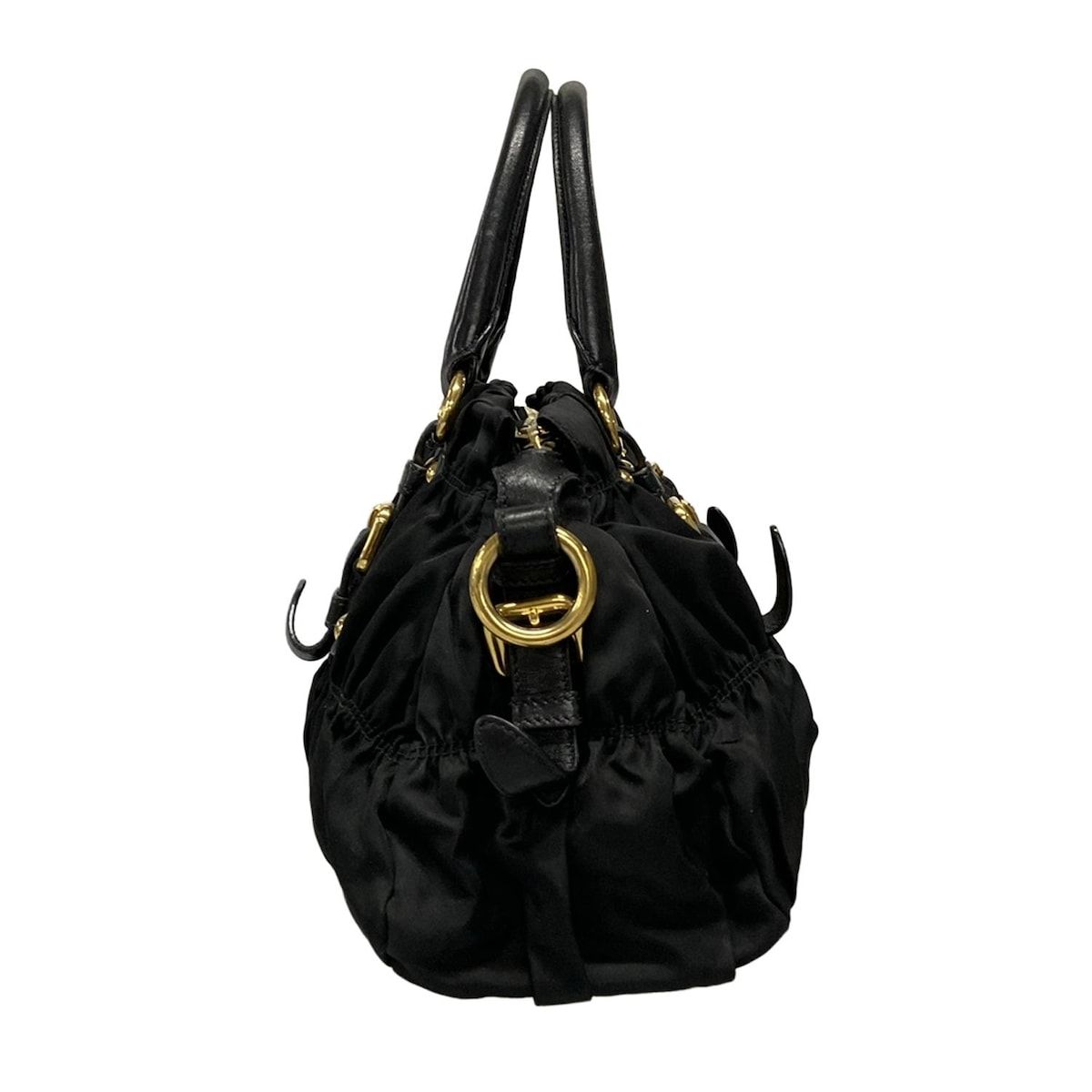 PRADA プラダ ハンドバッグ ギャザーバッグ 黒 革タグ レザー