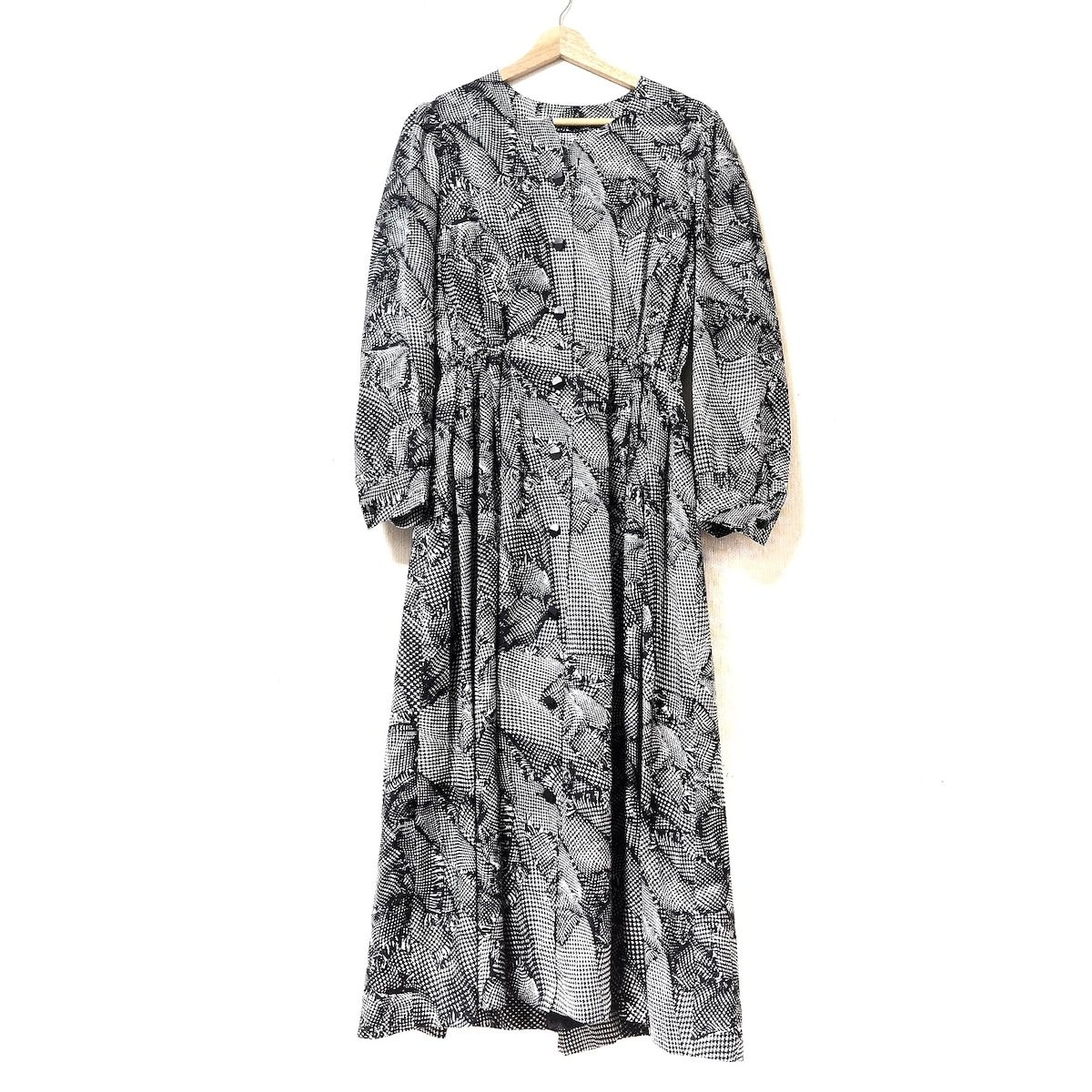 JUN ASHIDA ジュンアシダ ワンピース サイズ9 M レディース - 黒×白 長袖 ロング