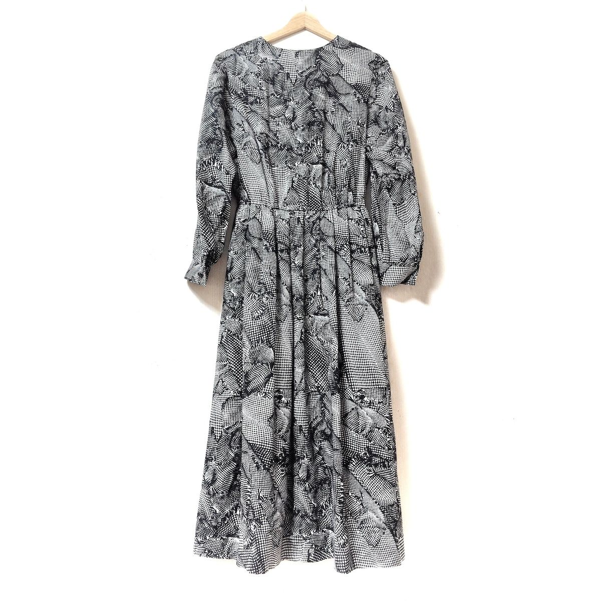 JUN ASHIDA ジュンアシダ ワンピース サイズ9 M レディース - 黒×白 長袖 ロング