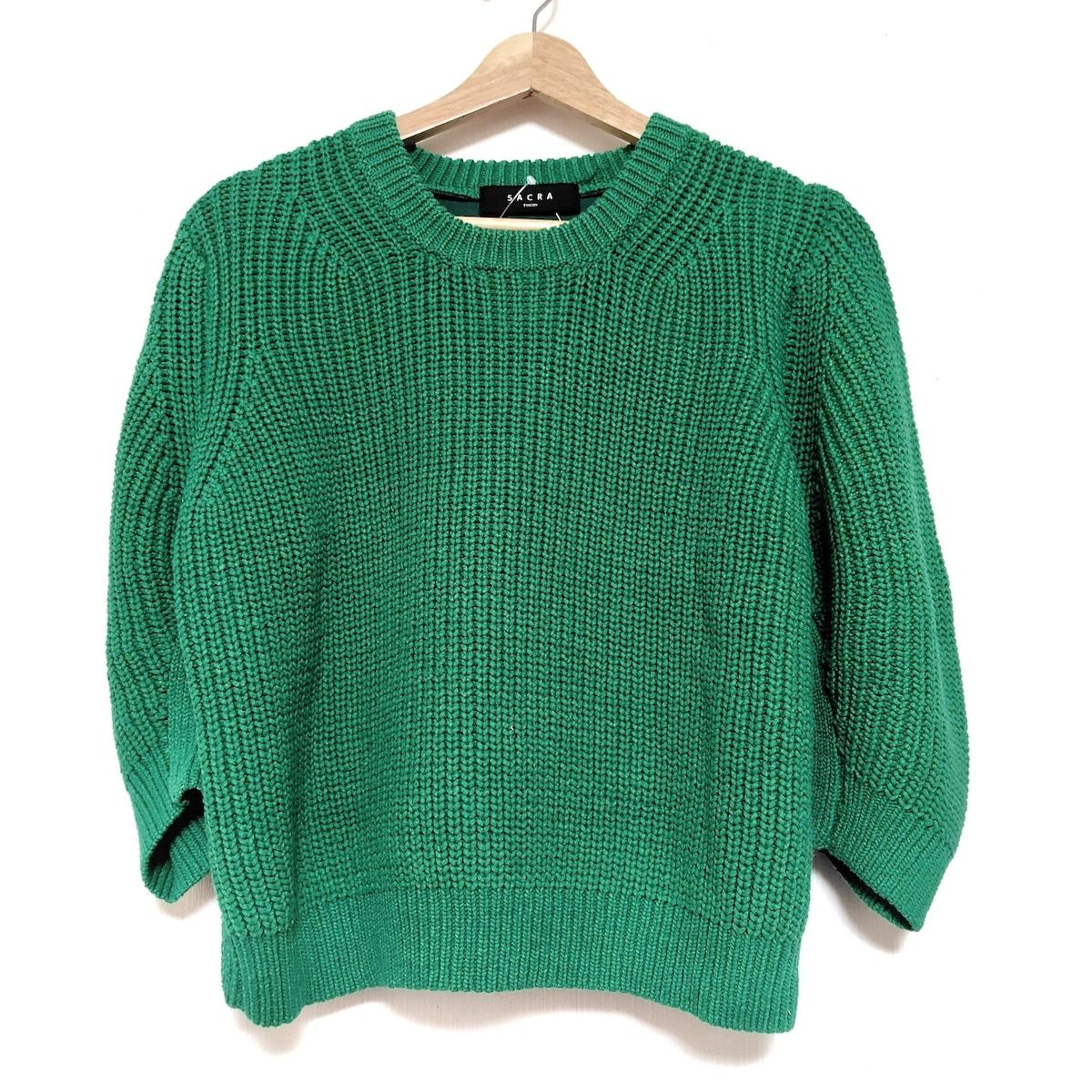 SACRA サクラ 七分袖セーター サイズ38 M レディース - グリーン
