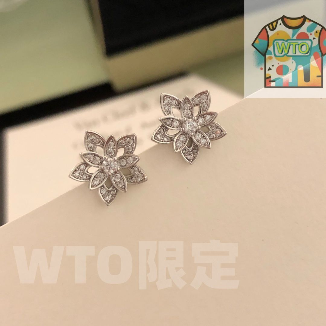 Vca Van Cleef Arpels ロータス中空イヤリング ミニスタイル フル ダイヤモンド ロータス シングルフラワー イヤリング WTO輸入1