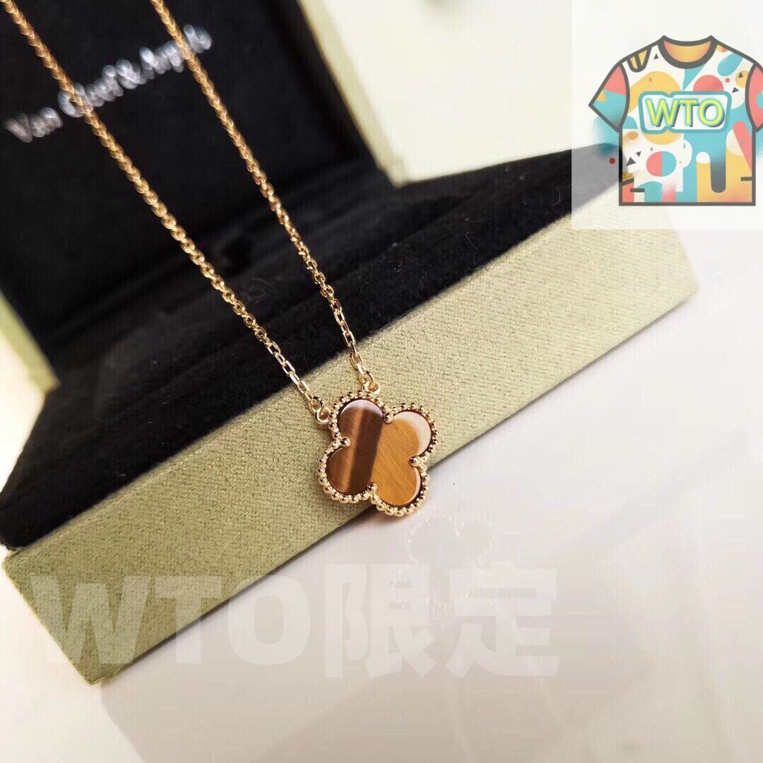 Van Cleef - Arpels ヴァン クリーフ&アーペルのクラシック ミディアム 四つ葉のクローバー ネックレス 版タイガーアイ ストーン| | -WTO輸入1