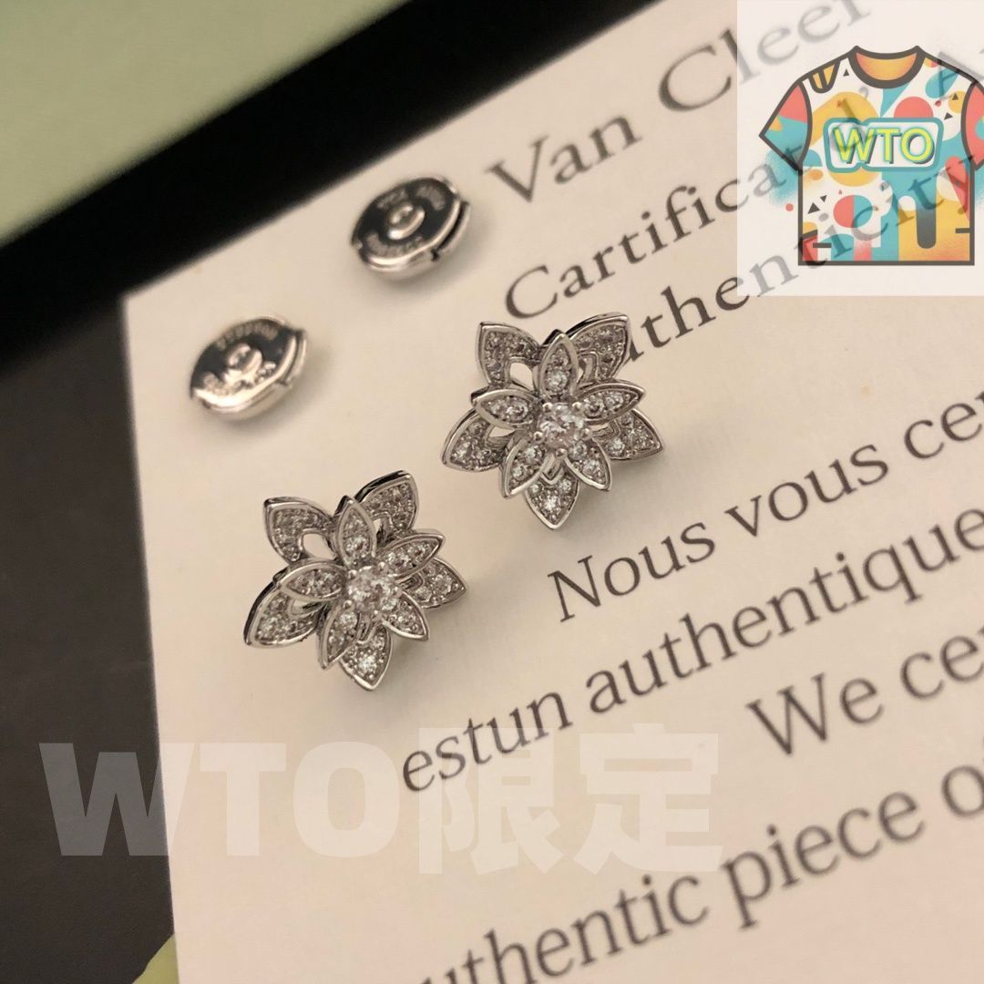 Vca Van Cleef - Arpels ロータス中空イヤリング ミニスタイル フル ダイヤモンド ロータス シングルフラワー イヤリング｜ ｜ -WTO輸入1