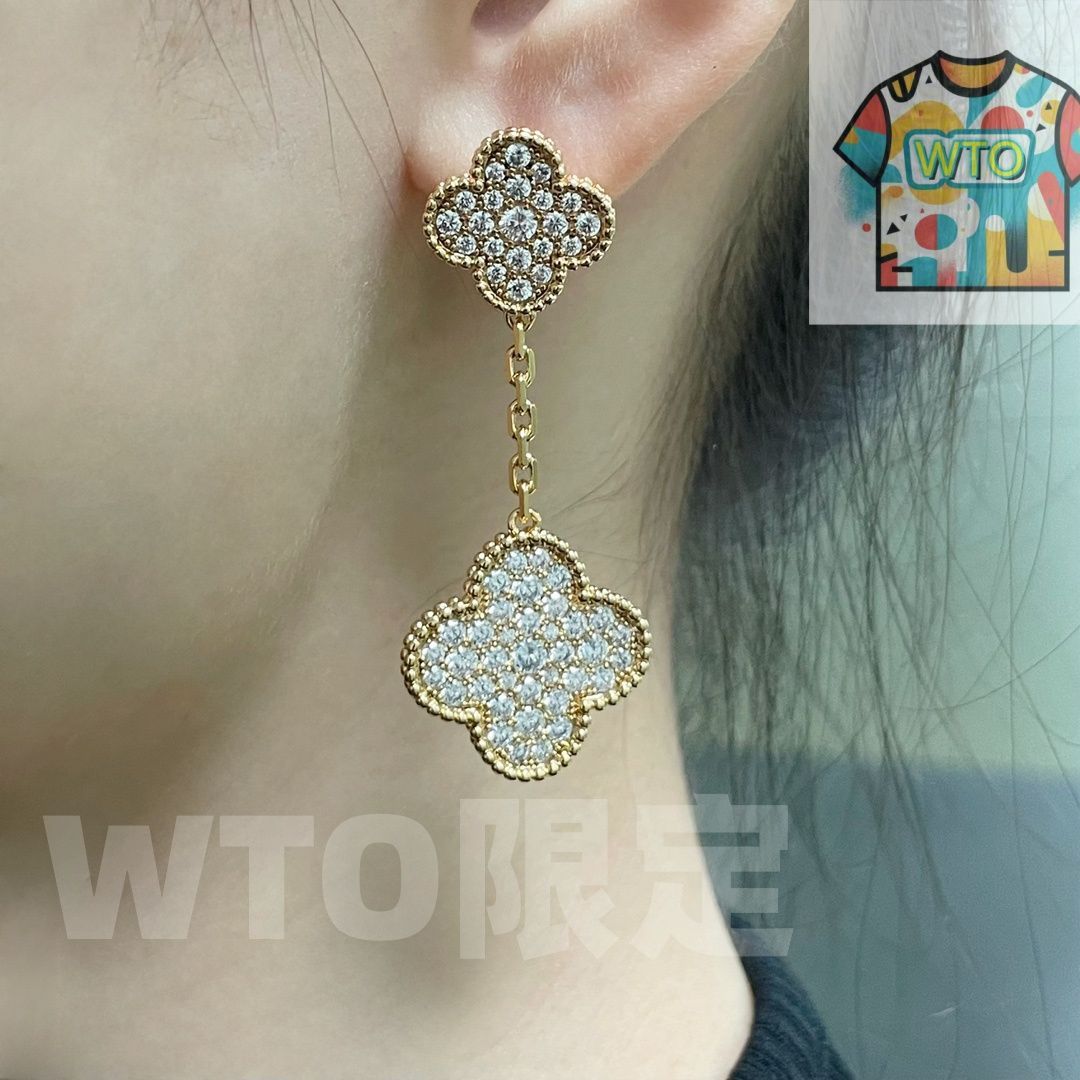 Van Cleef - Arpels アルハンブラ フルダイヤモンド ダブルフラワー イヤークリップ モデル ヴァン クリーフ アーペル レディースジュエリー｜ ｜ -WTO輸入1