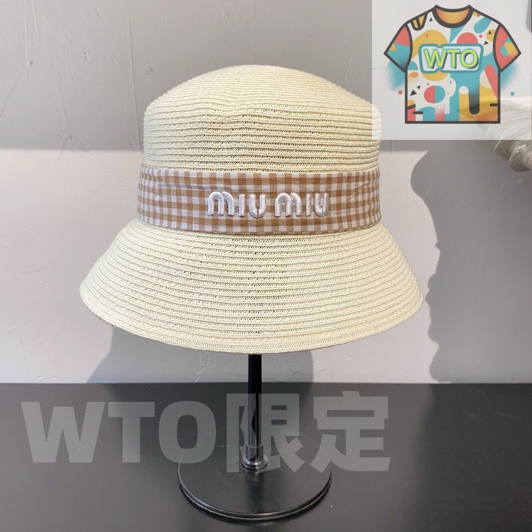 ミュウミュウ 刺繍アルファベットリボン ストローハット 登場 -WTO輸入-OSB94