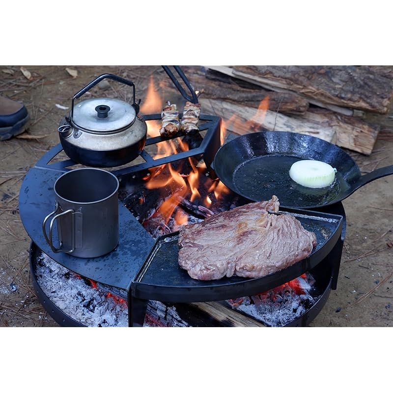  Dekitech 職人手作り 焚火台用パーツ 3～4人用 黒革鉄板 焚火調理 カスタム グルキャン 重厚感 無骨 大型 焚火台 直径45 大きい 大人数 キャンプ アウトドア camp 炎満 炎満グリルプレート プレート 金物 部品