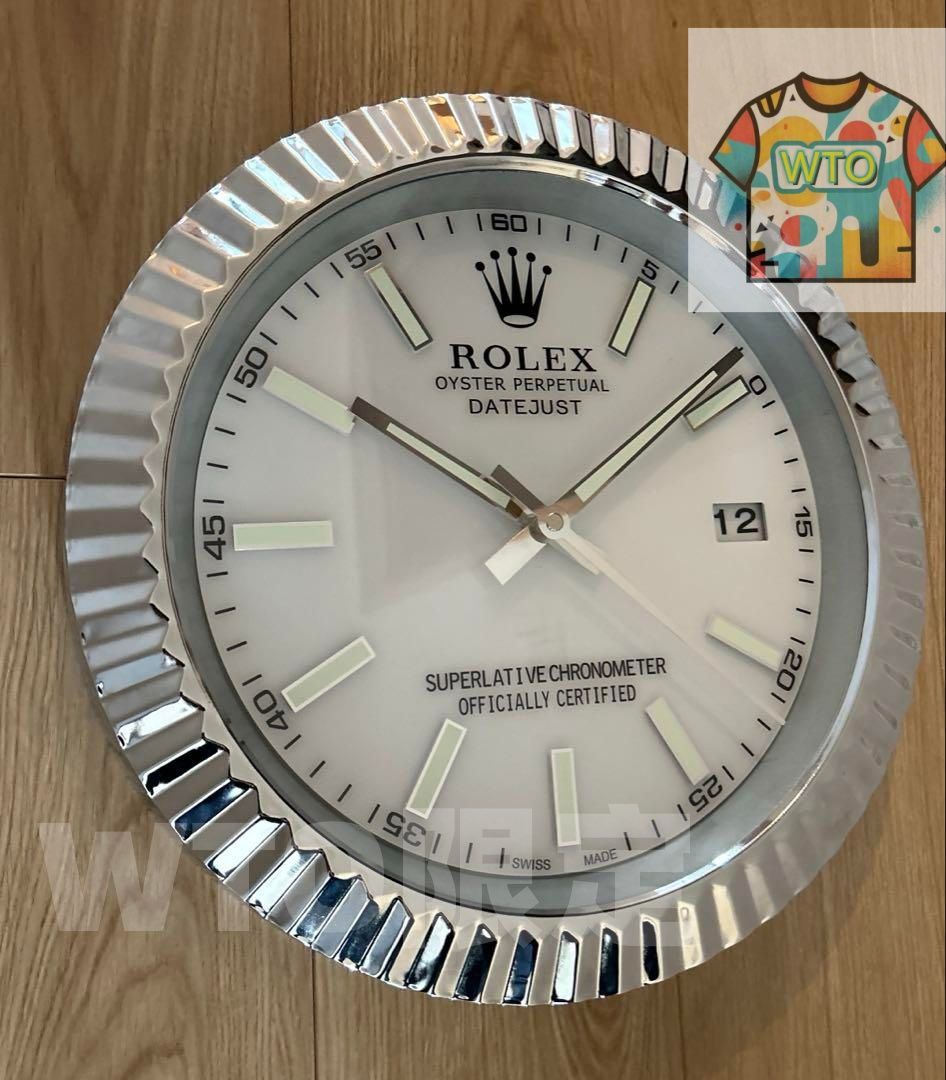 海外販促用 ROLEX ロレックス デイトジャスト大型掛け時計 シルバー-WTO輸入1