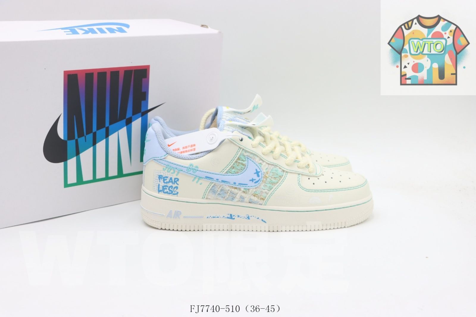  WTO通販 Nike Air Force ローカット スニーカー ホワイトブルー チャンネル風 FJ 7740-510-WTO輸入-MZA 27 スニーカー 靴