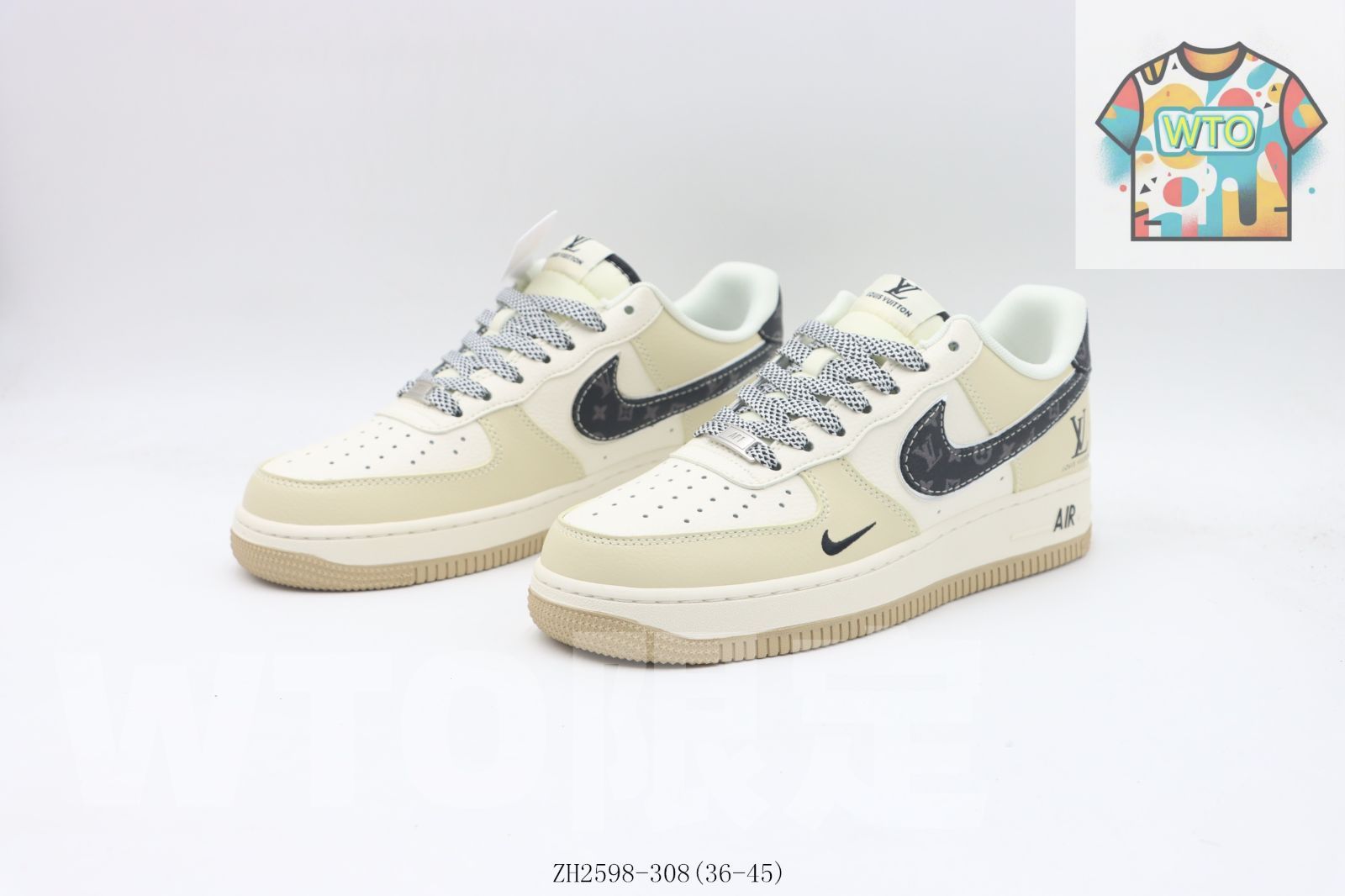 WTO通販 NIKE ナイキ エアフォースローカットスケートシューズ カーキブラックルイ VuittonZH 2598-308-WTO輸入-QYN 78 スニーカー 靴