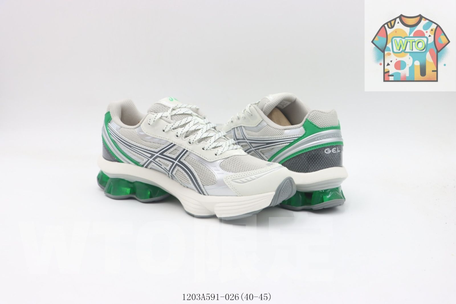 アシックスランニングシューズ ホワイトグレーグリーン