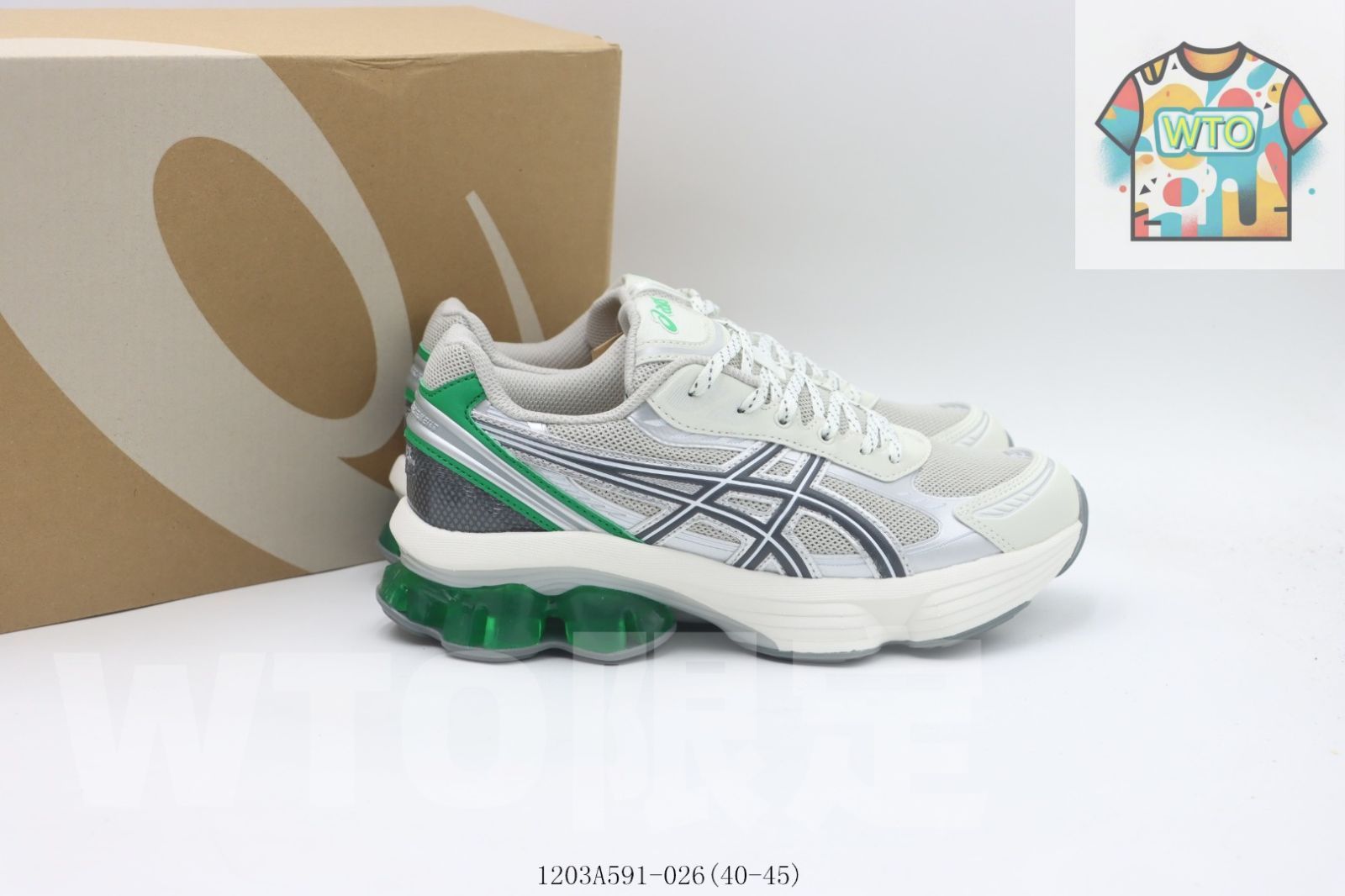 アシックスランニングシューズ ホワイトグレーグリーン