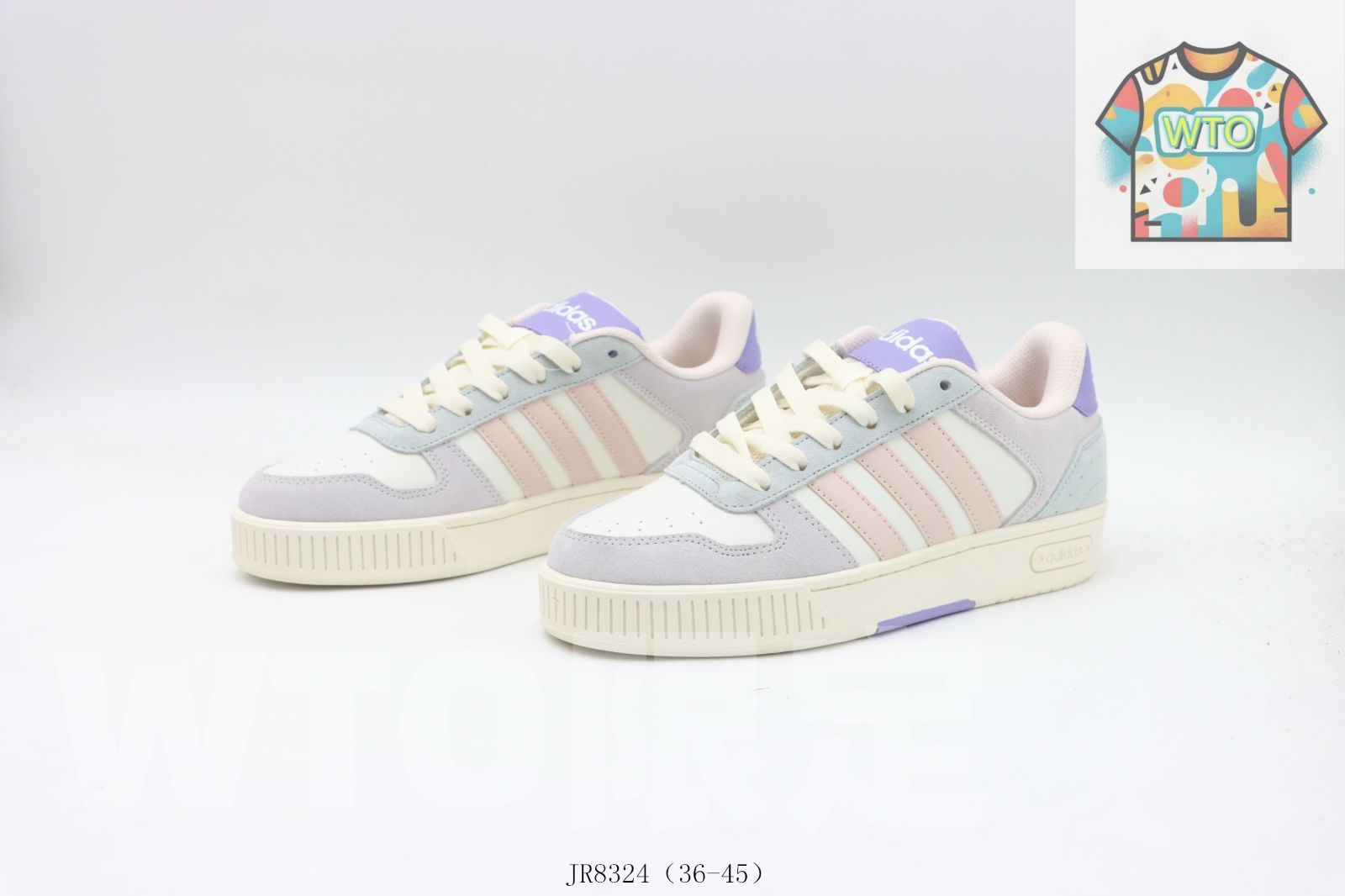  今日 Adidas アディダス ホワイト グレイ ピンク JR 8324 スニーカー 靴