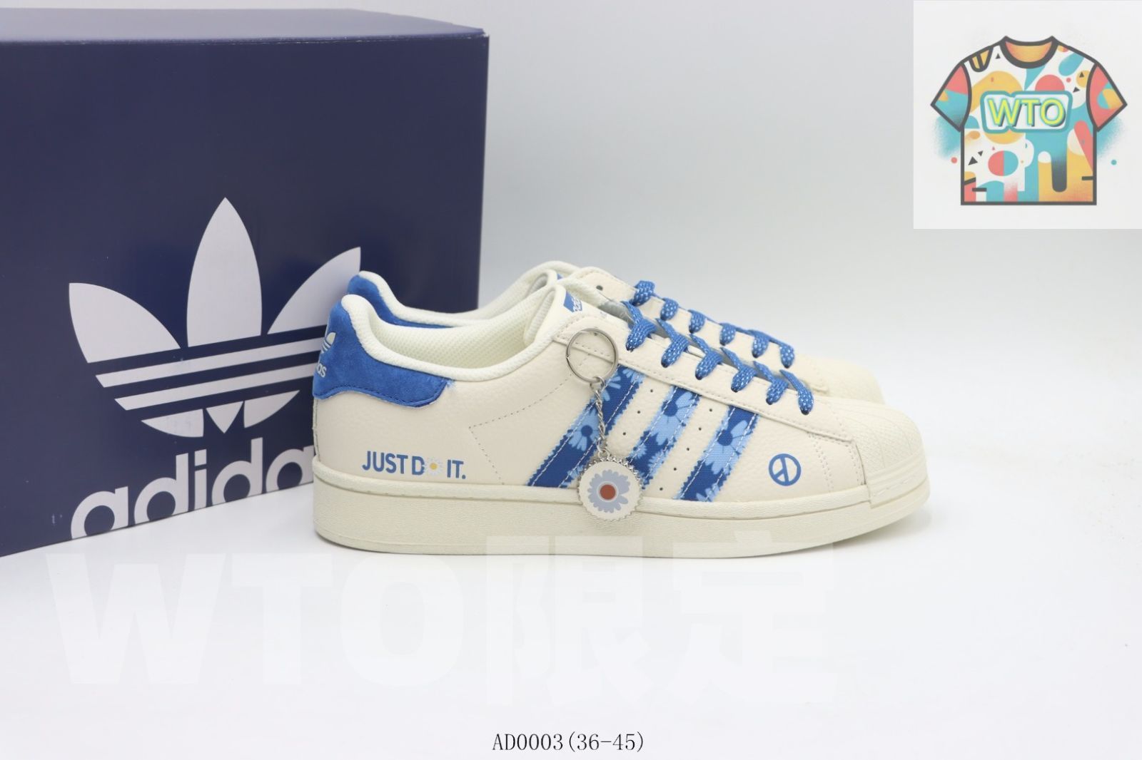  WTO通販 Adidas アディダス シェルトップ スケートシューズ AD 0003 ホワイトブルー デイジー2-WTO輸入-EUB 79 スニーカー 靴