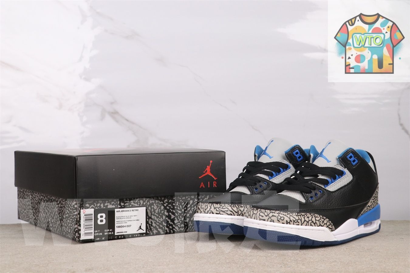  WTO通販 Air Jordan 3 エアジョーダン 136064-007 スポーツブルー2-WTO輸入-GZF 65 スニーカー 靴