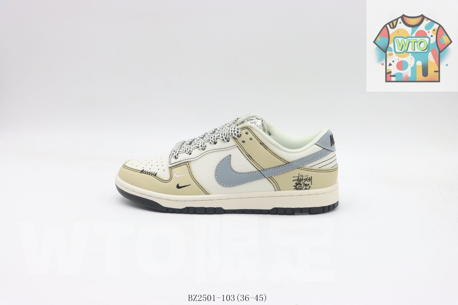 今日 ナイキ NIKE ダンクロー Dunk Low 白カーキ青 Stussy BZ2501-103