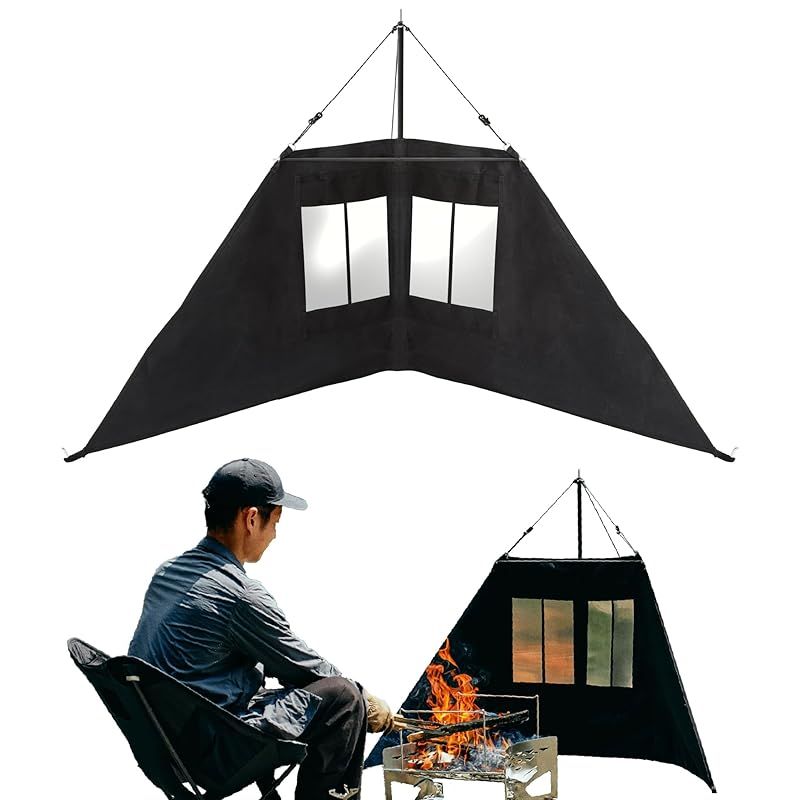 TOKYO CRAFTS ヒートリフレクター 風防 軽量 帆布×金属 2 WAY オールシーズン ワイド 高い暖房効果 プライバシー保護 焚き火 ウインドスクリーン ブラック 風よけ コンパクト ティピー型 キャンプ アウトドア