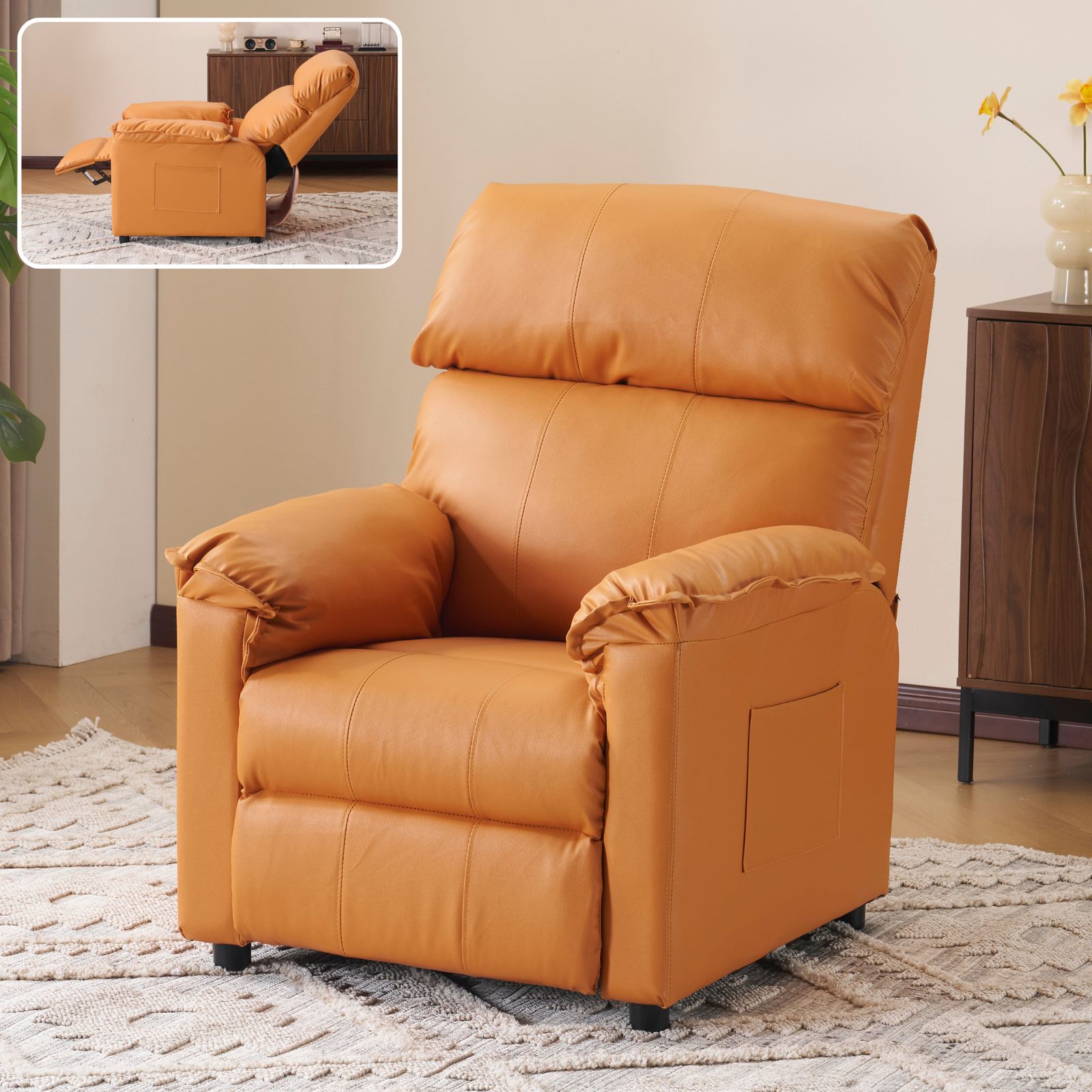 リクライニングソファー ソファー 1人掛け ゲーミングチェア PU 165度調節 収納ポケット付き PUレザー チェア オットマン一体型 パーソナルチェア 耐圧分散 一人暮らしに最適 ふわふわ おしゃれ