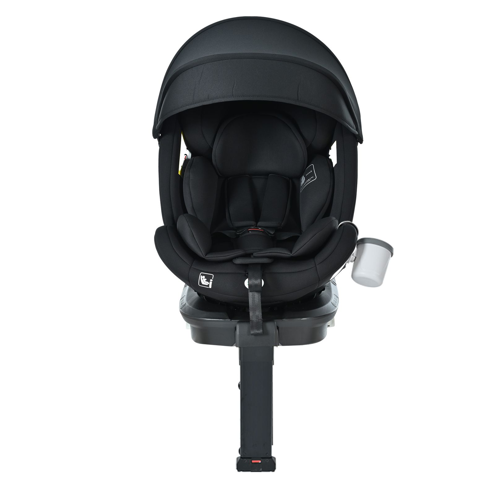 ドリンクホルダー追加 サーポットレッグ チャイルドシート 新生児 ISOFIX 0歳～12歳 360度回転式 40～150 cm ジュニアシート 調節 洗える 超広いキャノピー付き ベビーシート 出産祝い 車 ブラック