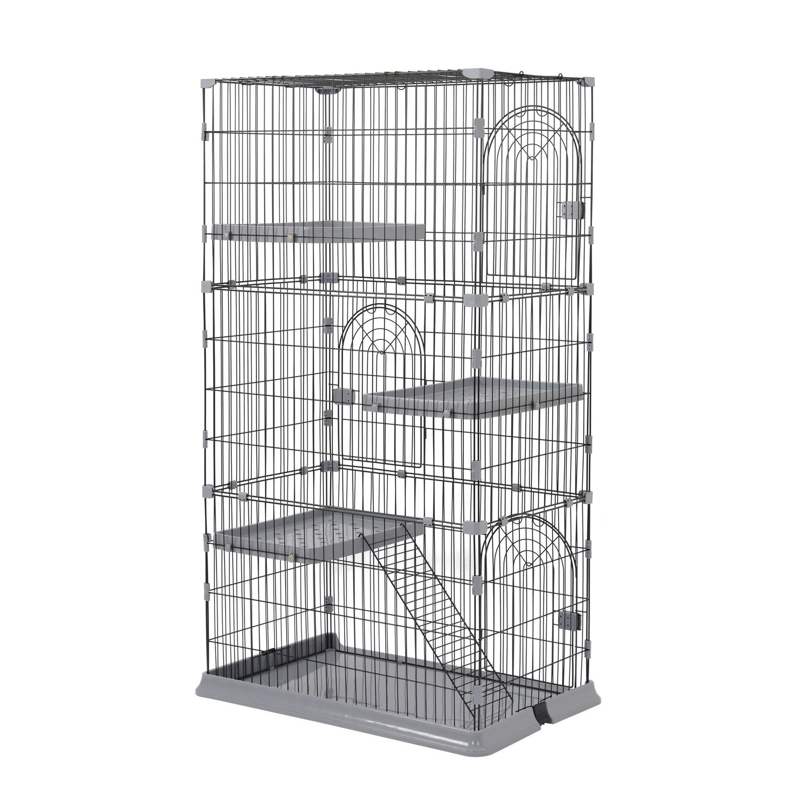 おしゃれ 猫 ケージ キャットケージ 3段 猫ゲージ キャットハウス ネコ ハウス 多段 留守番 保護 脱走防止 多頭飼いペットケージ グレー S