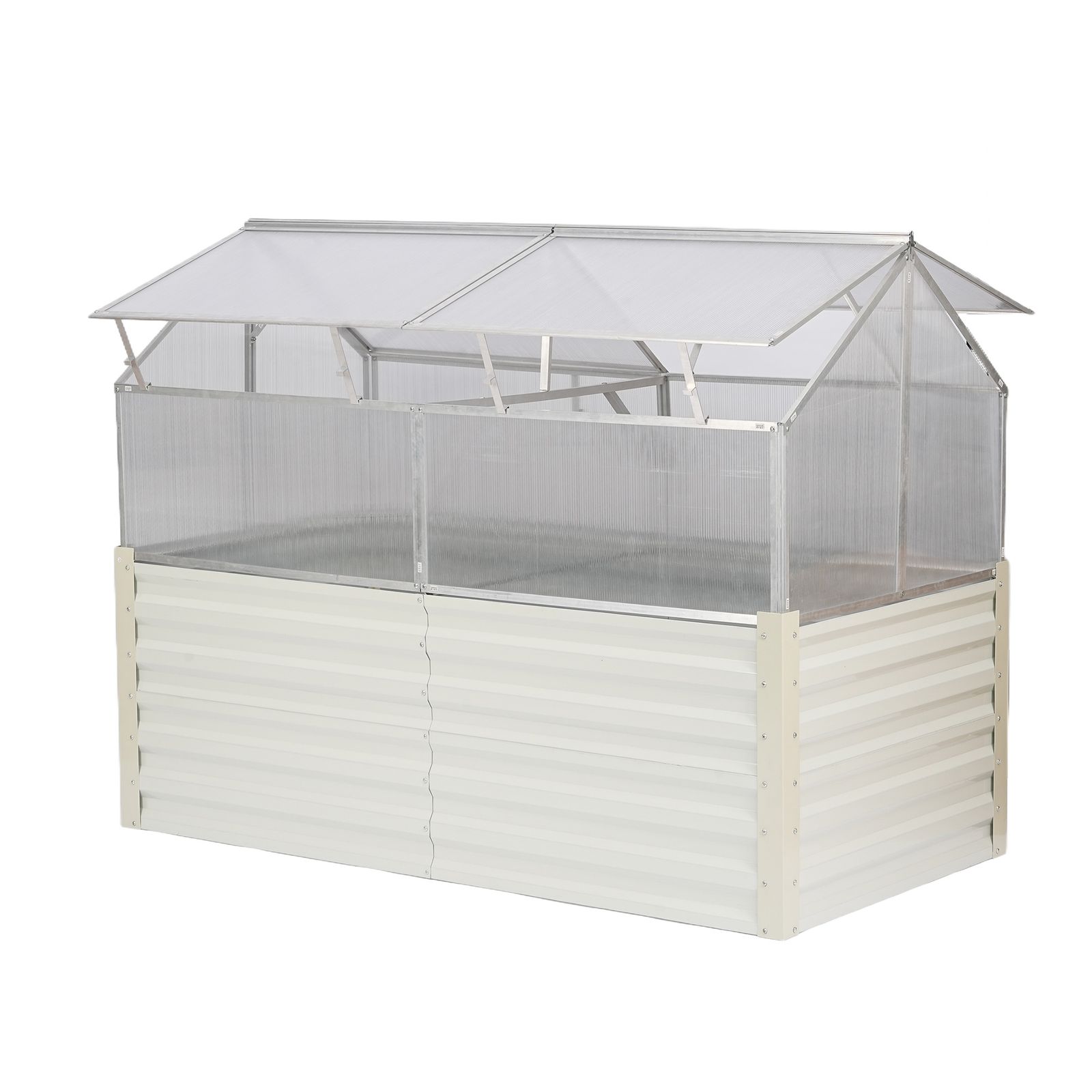 ベージュ 3WAY温室 プランター PCカバー アルミ＆アイアン製 開閉 な窓付き 181 91 130 cm おしゃれ ガーデニング UV保護 ポリカーボネート DIY 屋外