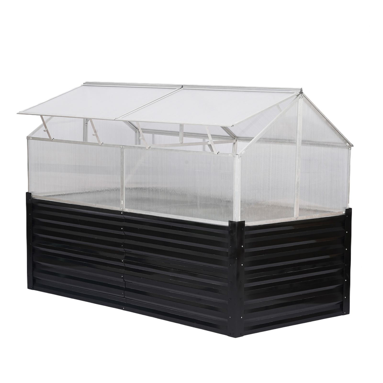 ブラック 3WAY温室 プランター PCカバー アルミ＆アイアン製 開閉 な窓付き 181 91 130 cm おしゃれ ガーデニング UV保護 ポリカーボネート DIY 屋外