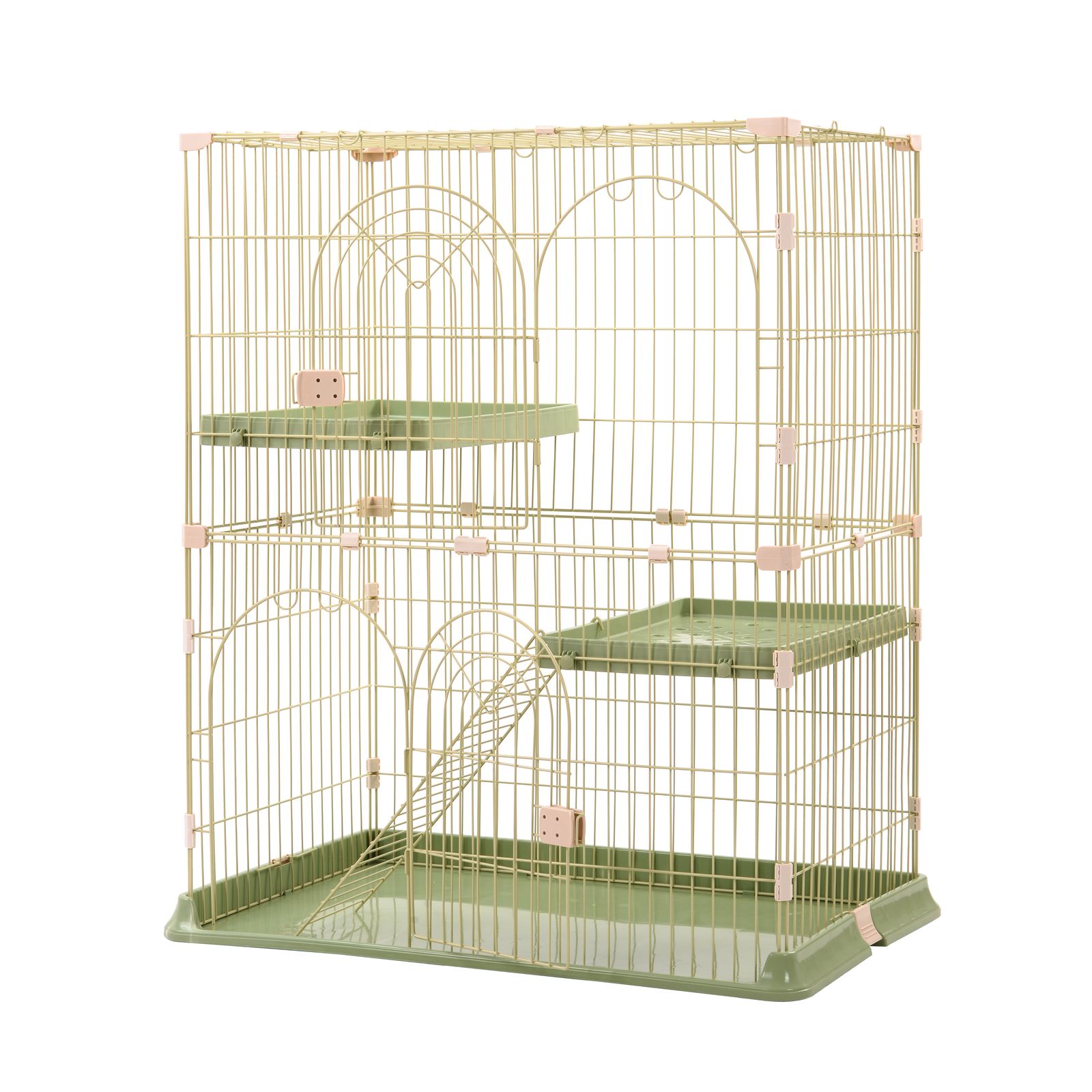 おしゃれ 猫 ケージ キャットケージ 2段 猫ゲージ おしゃれ キャットハウス ネコ ハウス 多段 留守番 保護 脱走防止 多頭飼いペットケージ【グリーン】【S】