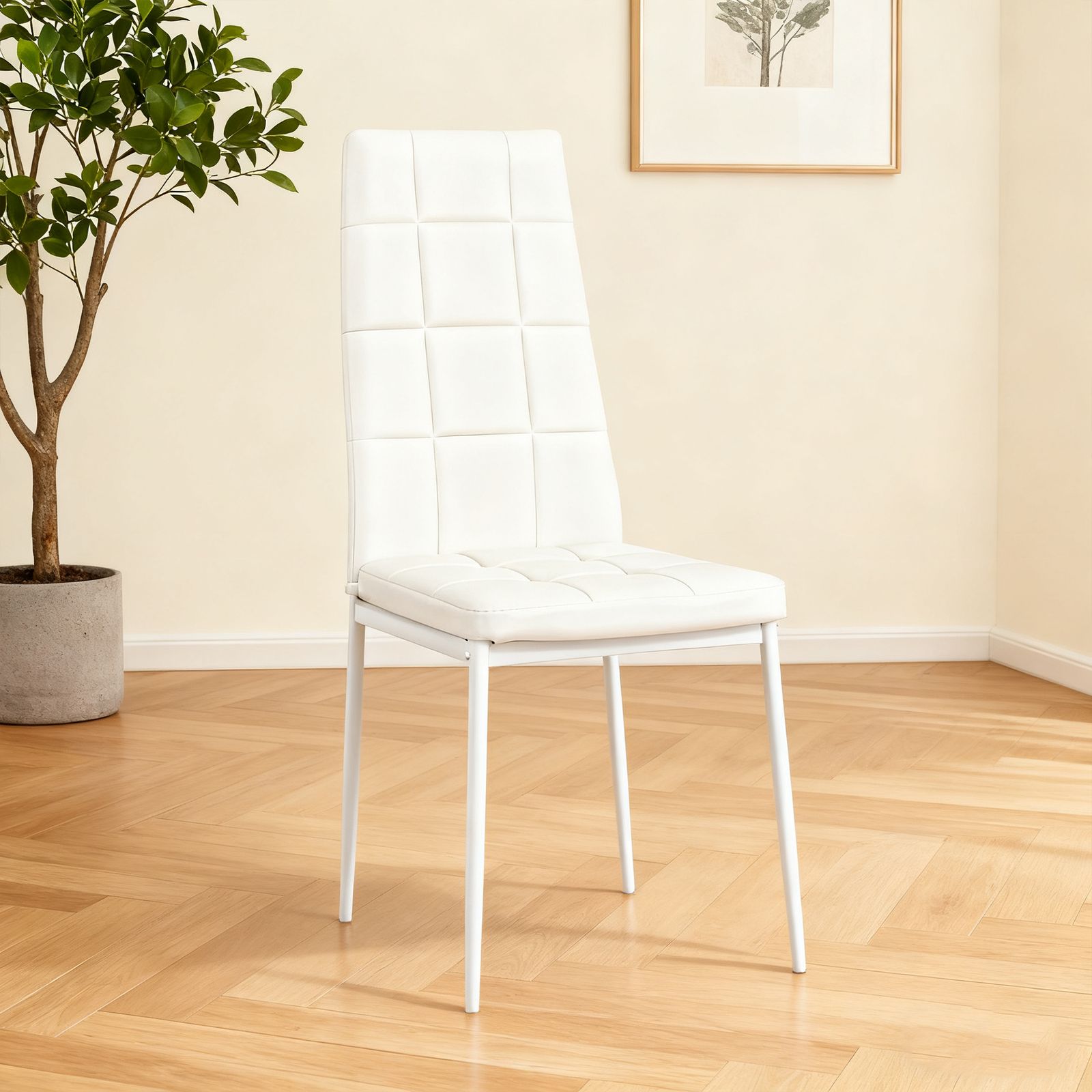 ホワイト2脚セット】PUレザーダイニングチェア ハイバック シンプルモダン