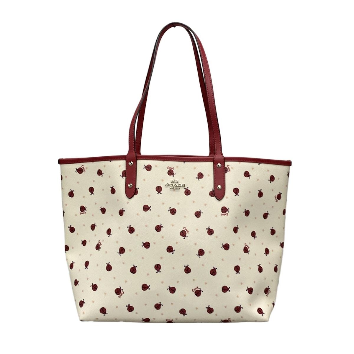 COACH コーチ トートバッグ リバーシブル シティ トート 2991 アイボリー×レッド×マルチ てんとう虫柄 レザー