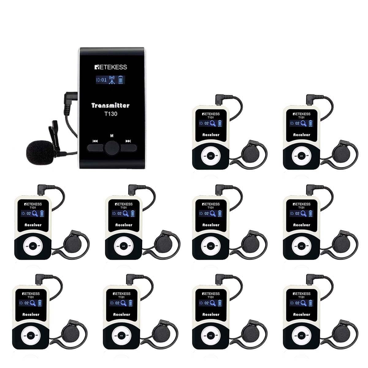 AUX機能 99チャンネル 電波法適合 PLL技術 無線ガイドシステム 工場見学 無線ツアーガイドシステム 旅行 1×送信機 10×受信機 観光 ワイヤレスガイドシステム 会議 T130 博物館 Retekess 工事現場
