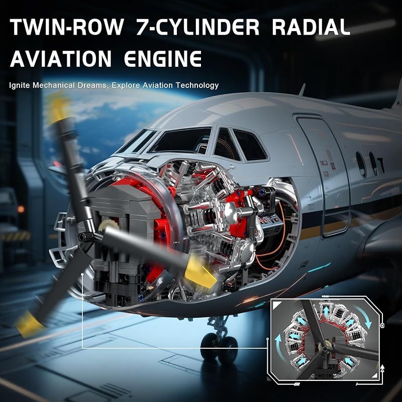 Mould King 10211 航空機エンジン ブロックセット 1147ピース以上 テクニック風 エンジンモデル STEM 学習玩具 大人 子供向け 組み立てキット コレクターギフト 0