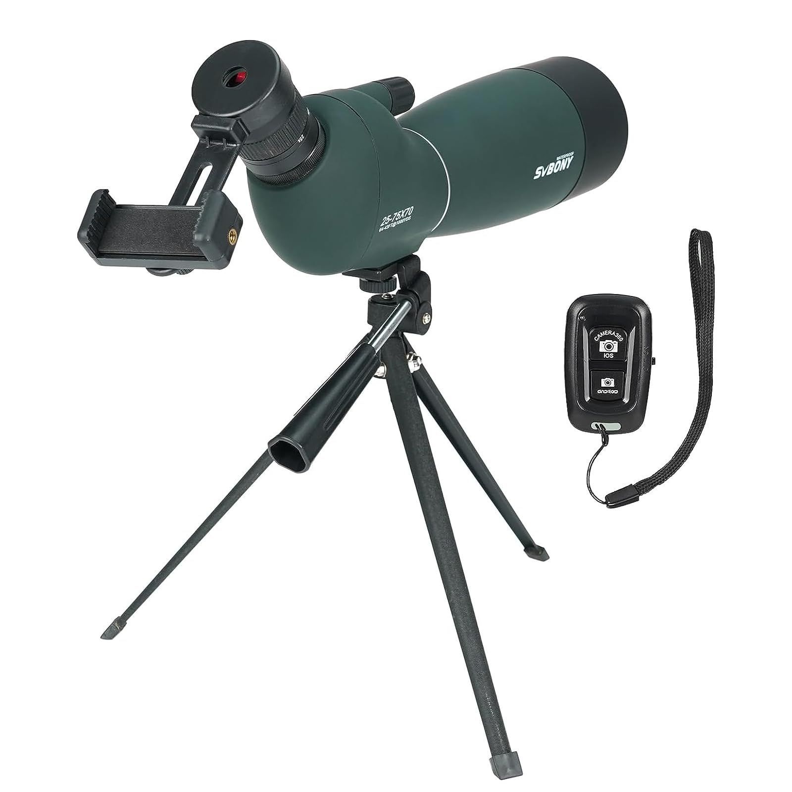 BAK4 IP65防水 FMC A5ワインレッドコート バードウォッチング 25-75x70mm アーチェリー フィールドスコープ フォトボタン付き SV28PLUS 三脚架台とアップグレードスマホアダプター付き SVBONY 対応