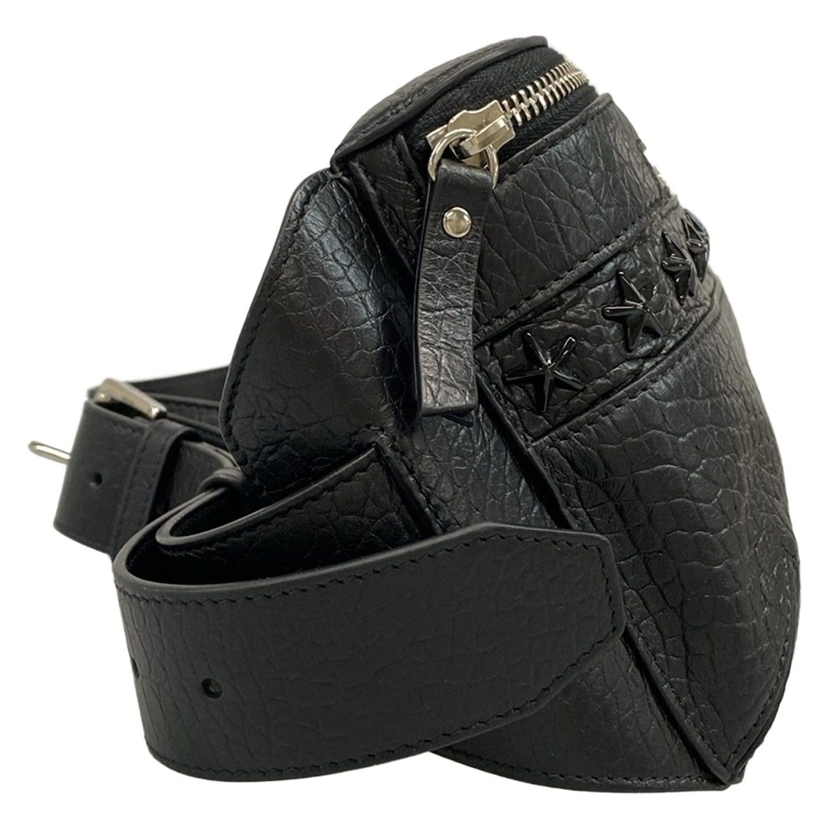 JIMMY CHOO ジミーチュウ ウエストポーチ オスカー 黒 型押し加工 スタッズ レザー