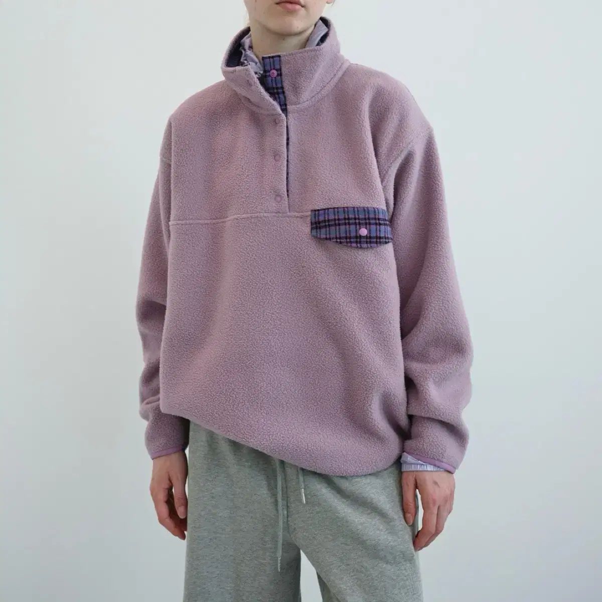 エンゾーブルース レトロ スナップ フリース アノラック ラベンダー