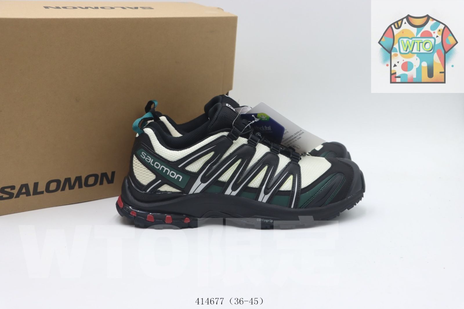  WTO通販 サロモン Salomon 白黒緑 4146770-WTO輸入-IED 46 スニーカー キッズシューズ