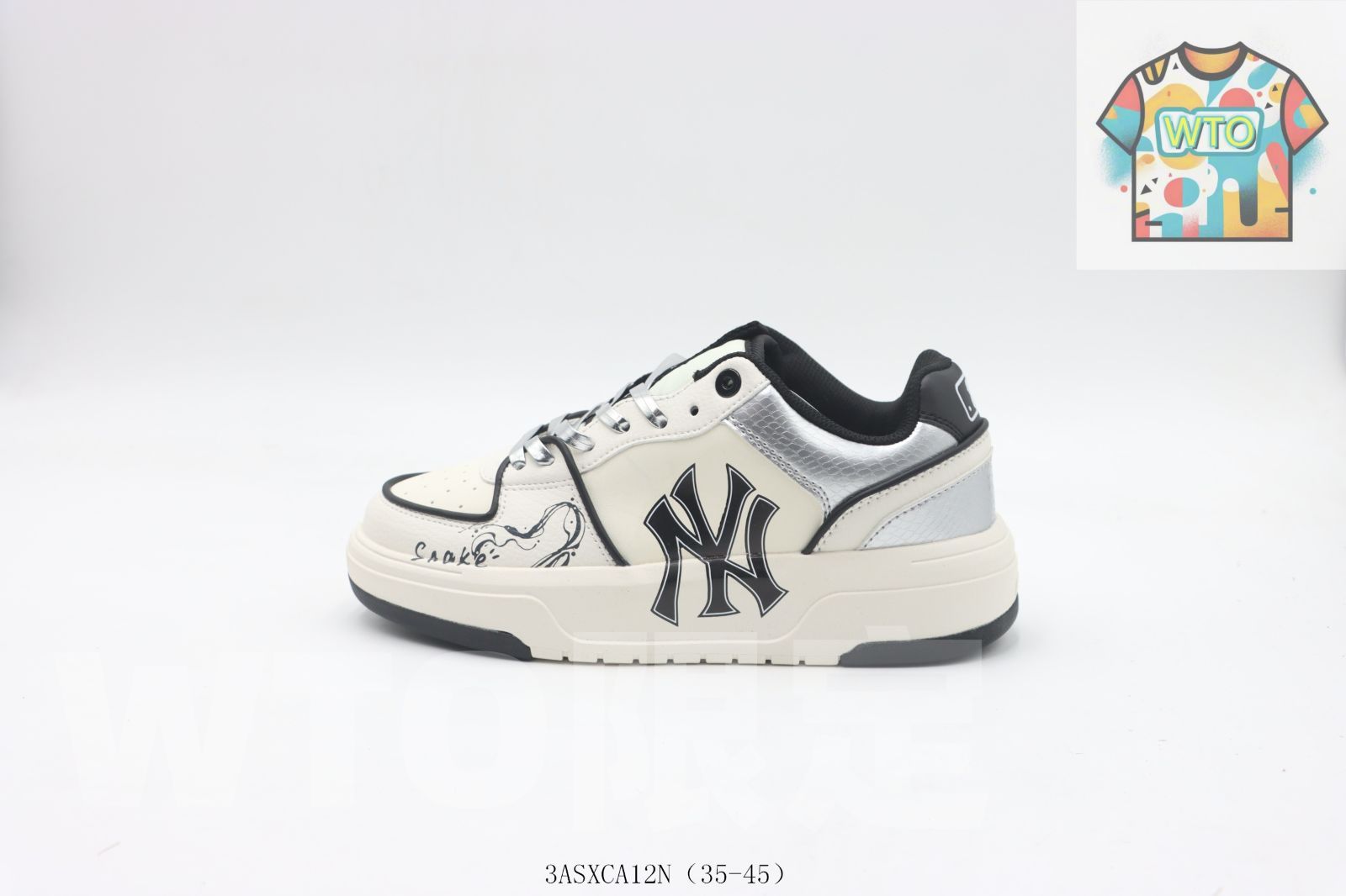 WTO通販 MLB NY のダッドシューズ 白黒銀 WTO輸入 CRR 21