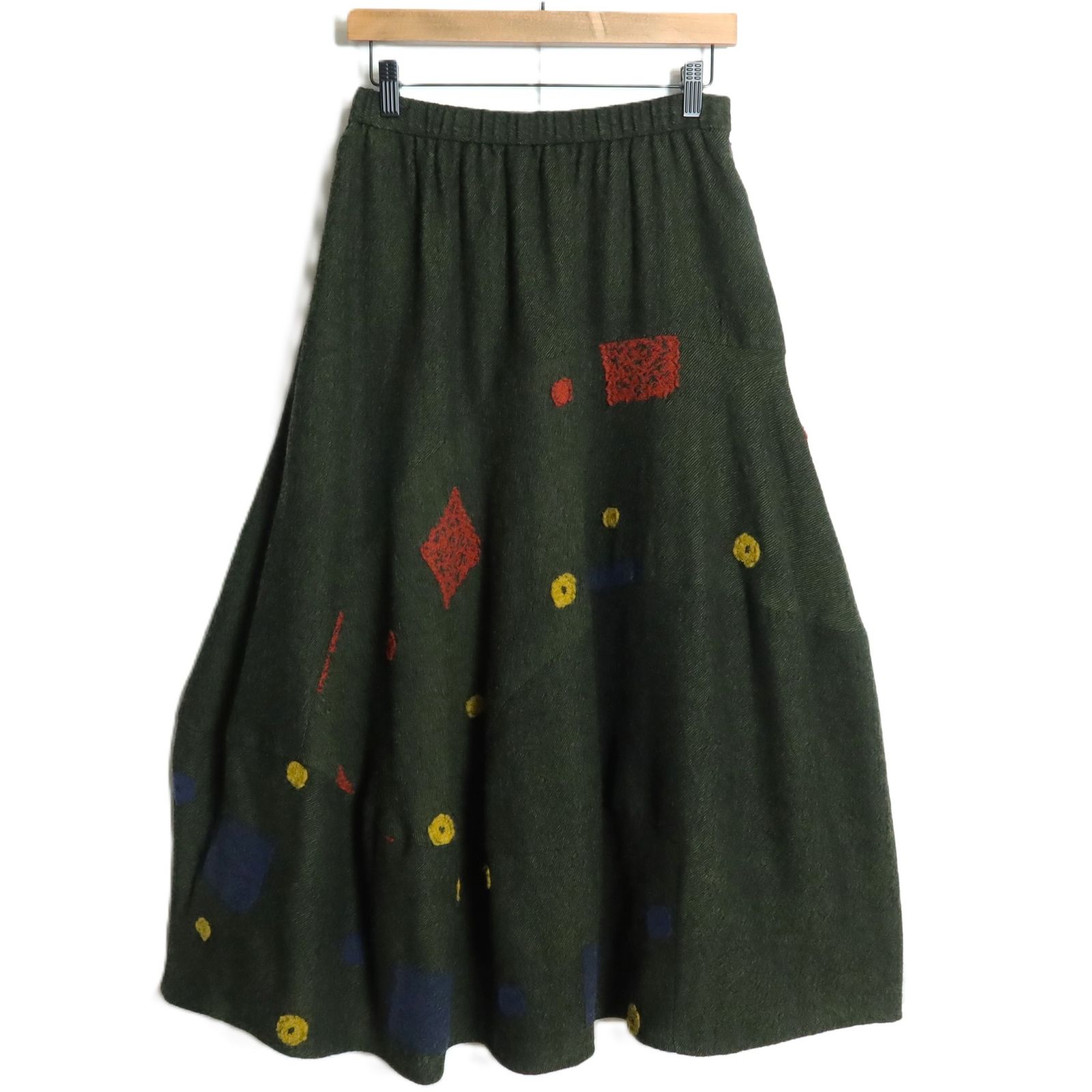 センソユニコ慈雨 刺繍付き ギャザースカート サイズ40 グリーン系 あったかウール z16101