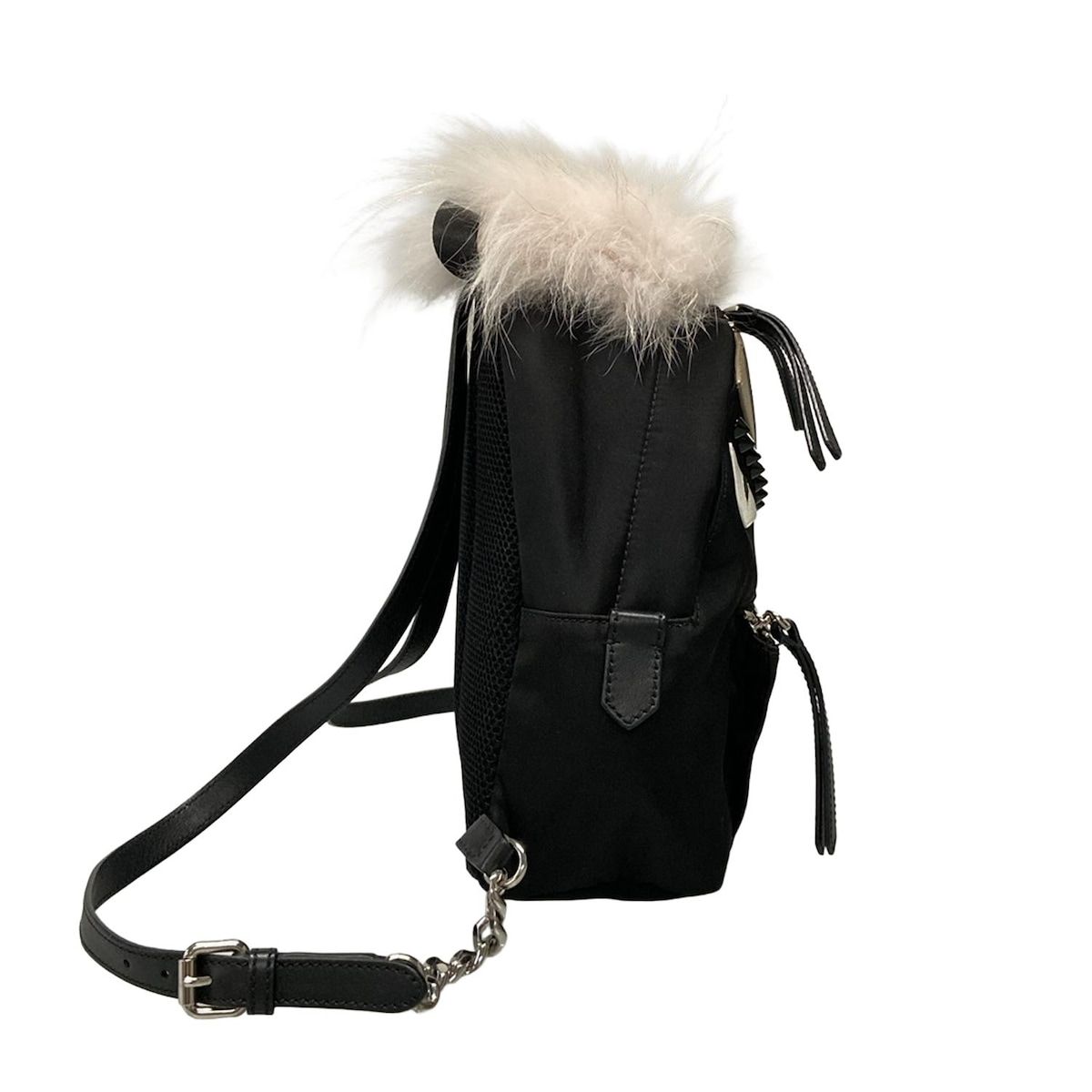 FENDI フェンディ リュックサック モンスター ミニ バックパック 8BZ038 黒×白×マルチ スタッズ レザー ファー フォックス