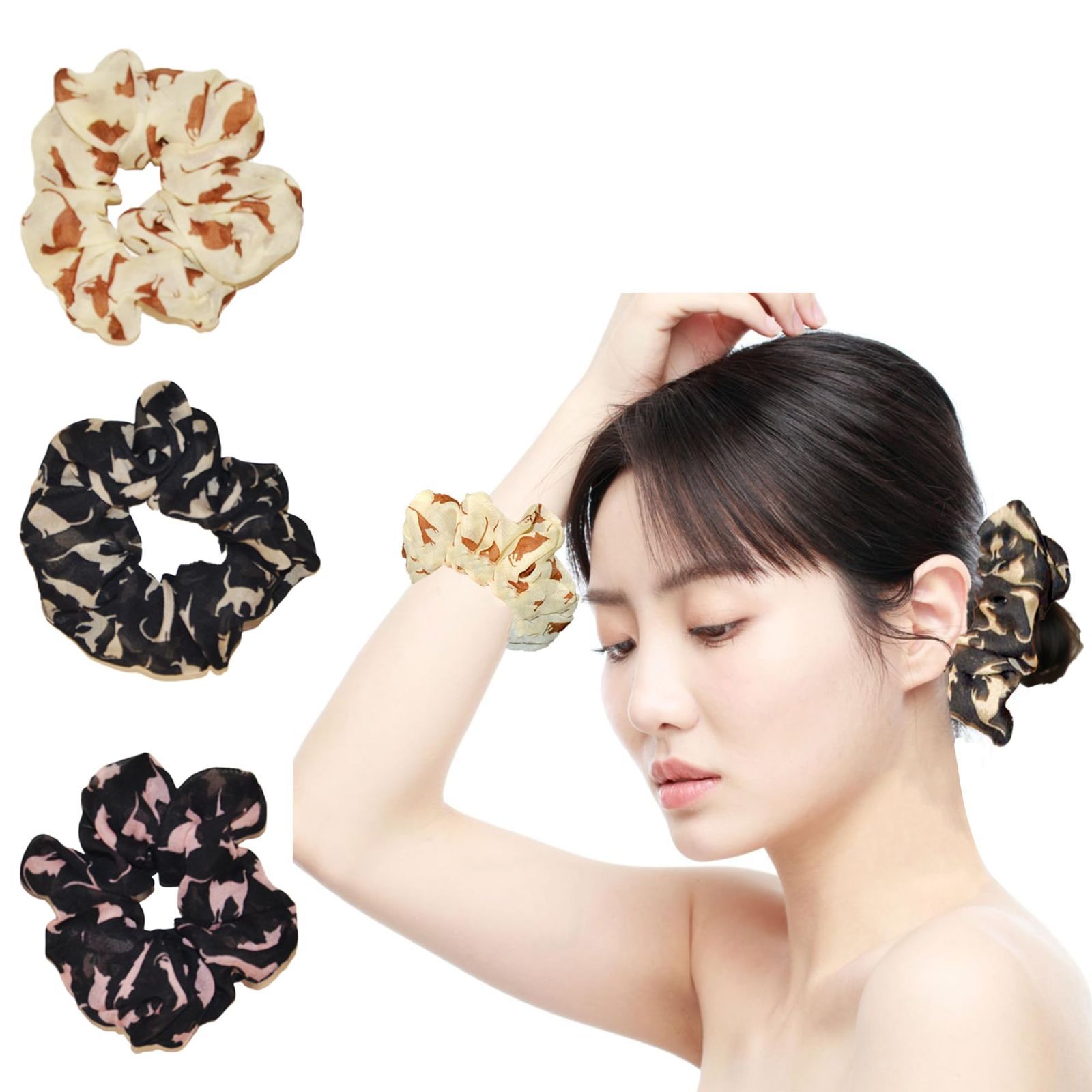 特価商品】シュシュ 大人 猫 オシャレ 跡がつかない シュシュ 大きめ