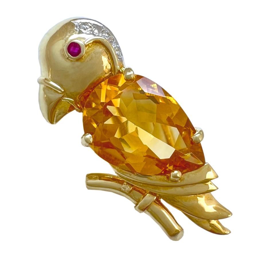 PONTE VECCHIO ポンテヴェキオ ブローチ バード シトリン ルビー ダイヤ 18K 750 鳥 ヴィンテージ ペンダントトップ