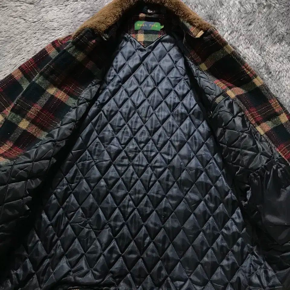 L A級 ユニセックス ビーンポール ヴィンテージ ファー付き CHECK ウール コート